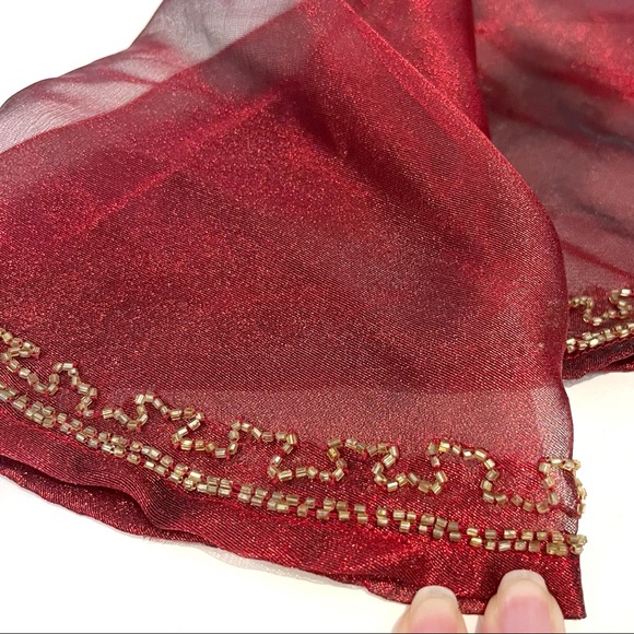 Bombay Beaded Mesh Red Gold Decorative Tie Up Sachet Bag Gift Wrap Tassels Nice - Picture 3 of 6